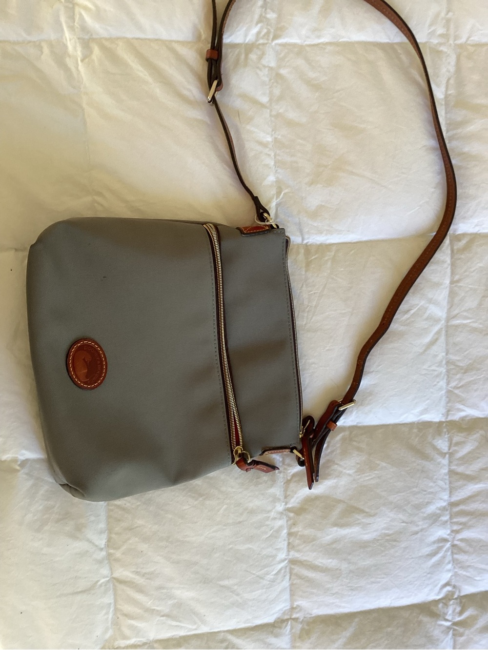 Dooney & Bourke Gray Shoulder Crossbody with Brown Leather Trim